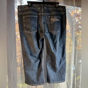 Harley Davidson blue jeans/capris. In perfect condition. With cute design Size16